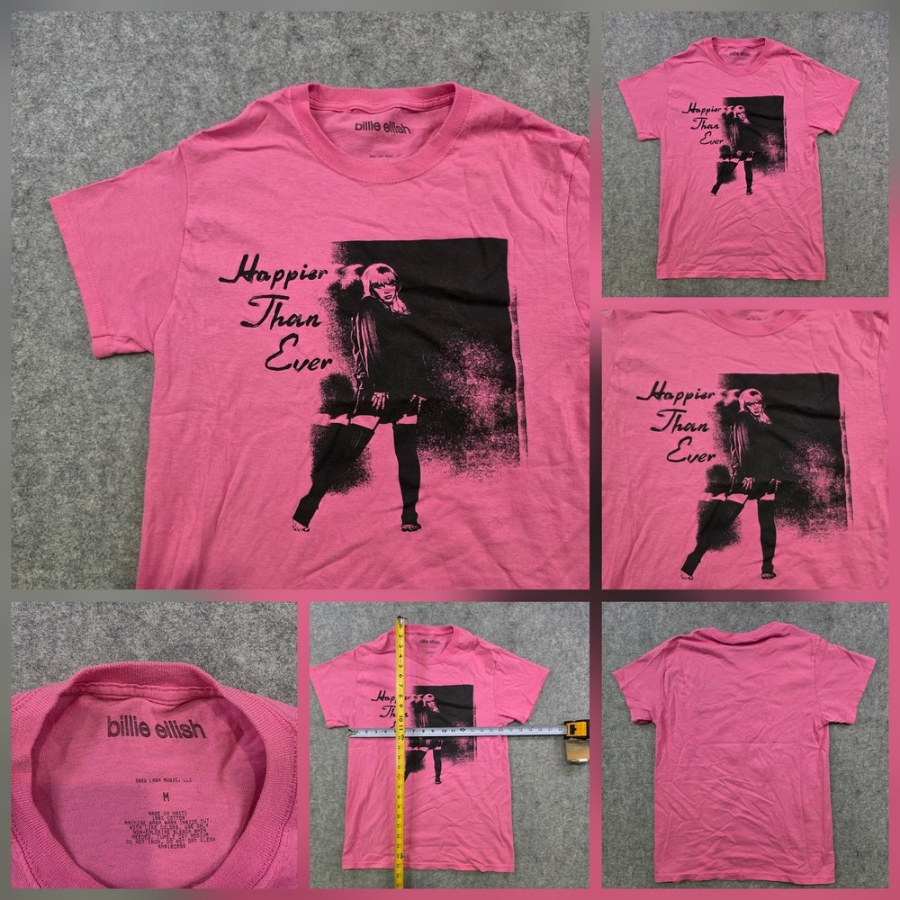Billie Eilish Shirt Mens Medium‎ Pink Happier Than Ever 2022 Music Graphic Tee